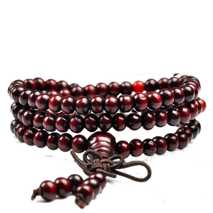 

Натуральный 8 мм 108 искусственный маленький лист красного сандалового дерева и черная фотобусина браслет с китайским узлом Будды Бусины