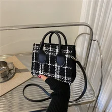 Women Mini Handbag Ladies Pouch Fashion Check Pattern Shoulder Bag Crossbody Messanger Bag Lightweight Simple Elegant Tote Bag