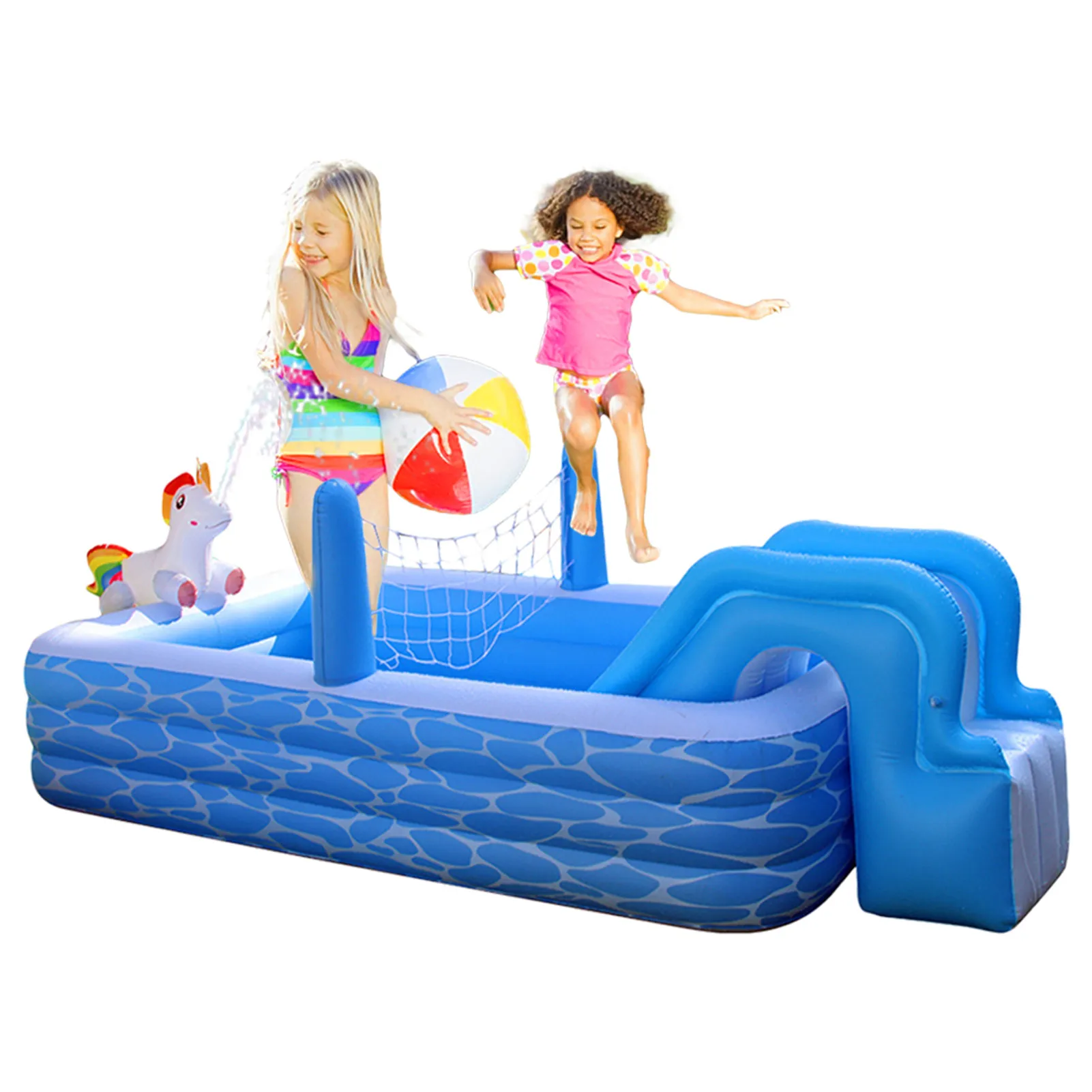 

Inflatable Swimming Pool Multi-functional Blow Up Pool With Cartoon Sprinkler Slide Net Above Ground Pool Play Center For Kids