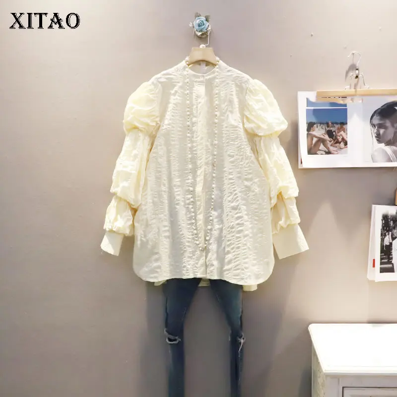 

XITAO Ruffle Blouse Fashion Full Sleeve Small Fresh Casual Style White Black Small Fresh Casual Style 2022 Spring Shirt GWJ3253