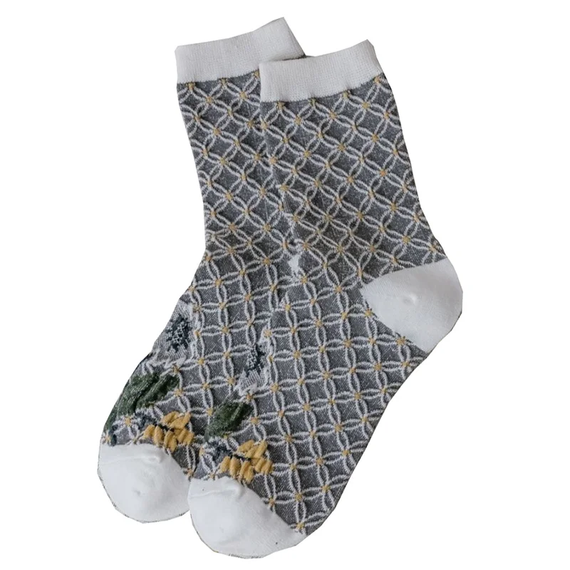 5 Pairs Lolita Fashion Frilly Socks Woman Vintage Print Long Winter Socks Cotton Cute Korean Style Women Socks Calcetines Mujer