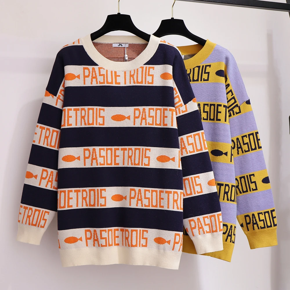 

Новинка весны 2022, свитер с длинными рукавами с надписью, Женский пуловер с толстым слоем 300 кг, большой женский свитер