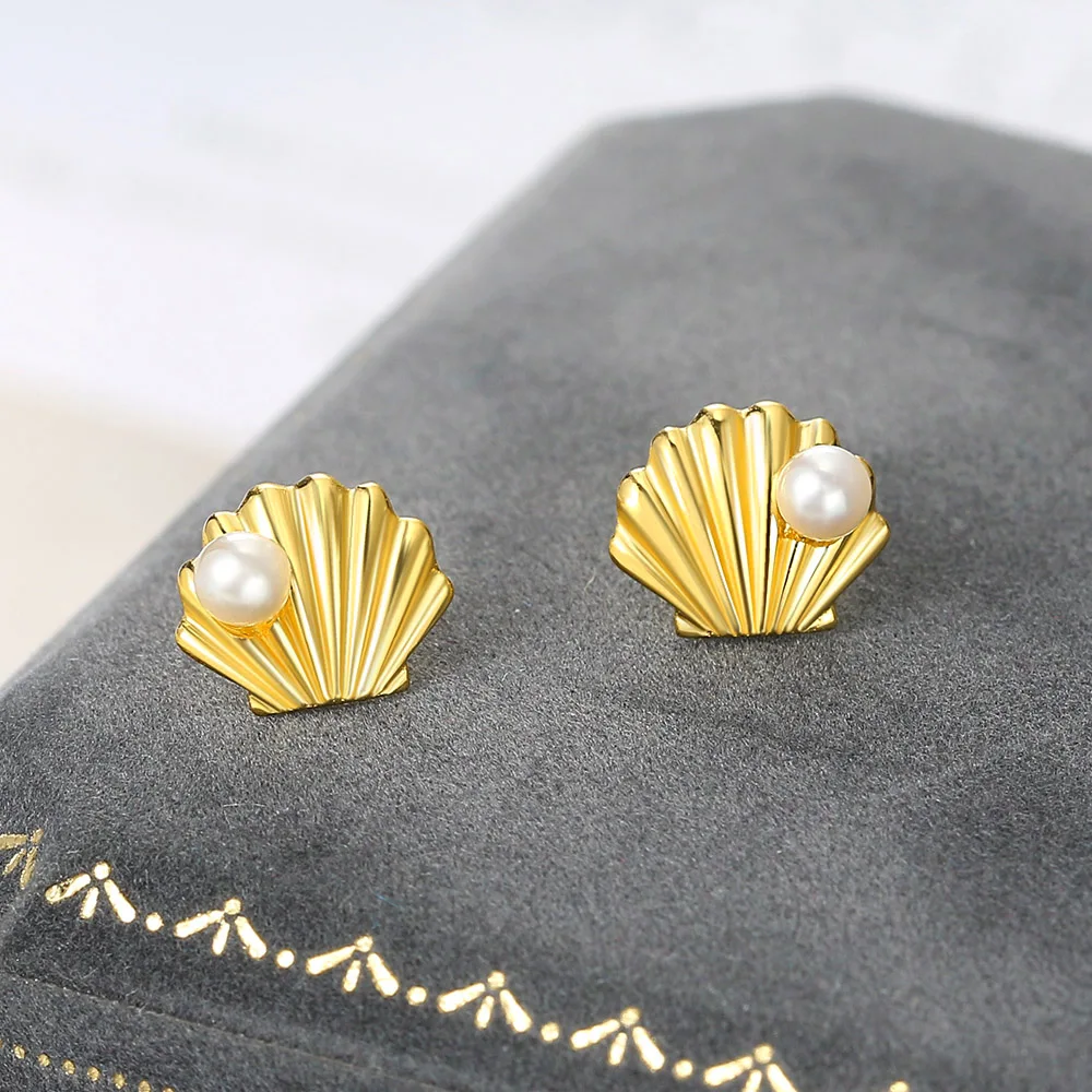 Серьги-гвоздики женские из серебра 925 пробы с натуральным жемчугом