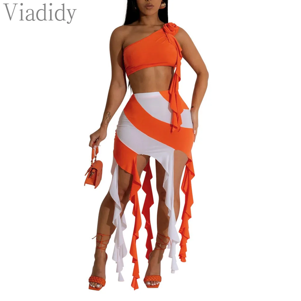 Женский сексуальный топ на одно плечо с принтом в полоску и высокой талией декор