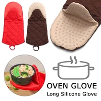 home insulation solid color bakeware long gloves oven mitts silicone thickening