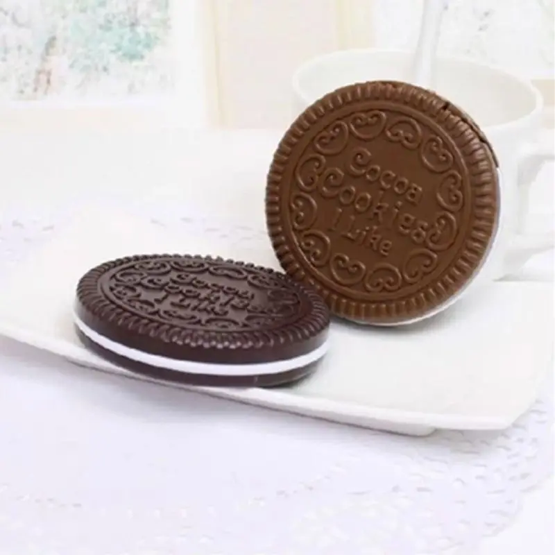 

TY476 Women Girls Chocolate Cookie Mini Pocket Mirror With Comb Princess Portable Sandwich Biscuit Shape Makeup Cosmetic Folding