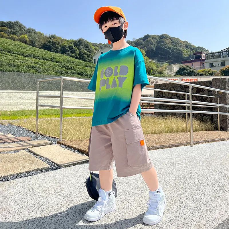 2022 Children's Clothing Sets Summer Letter Print T Shirt+Shorts Cool Clothes for Teenage Boys Tracksuit Casual Streetwear Suits