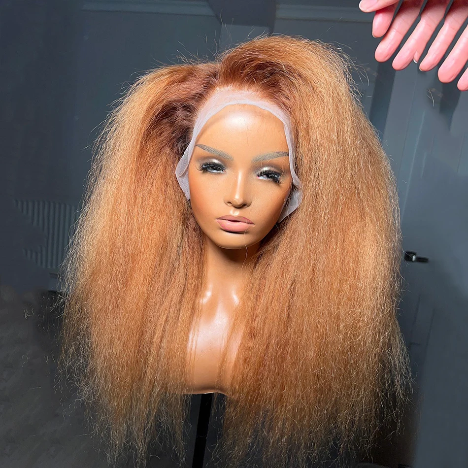 

Soft Preplucked Ombre Honey Blonde 26“Long 180Density Yaki Kinky Straight Lace Front Wigs For Black Women Babyhair Cosplay Daliy