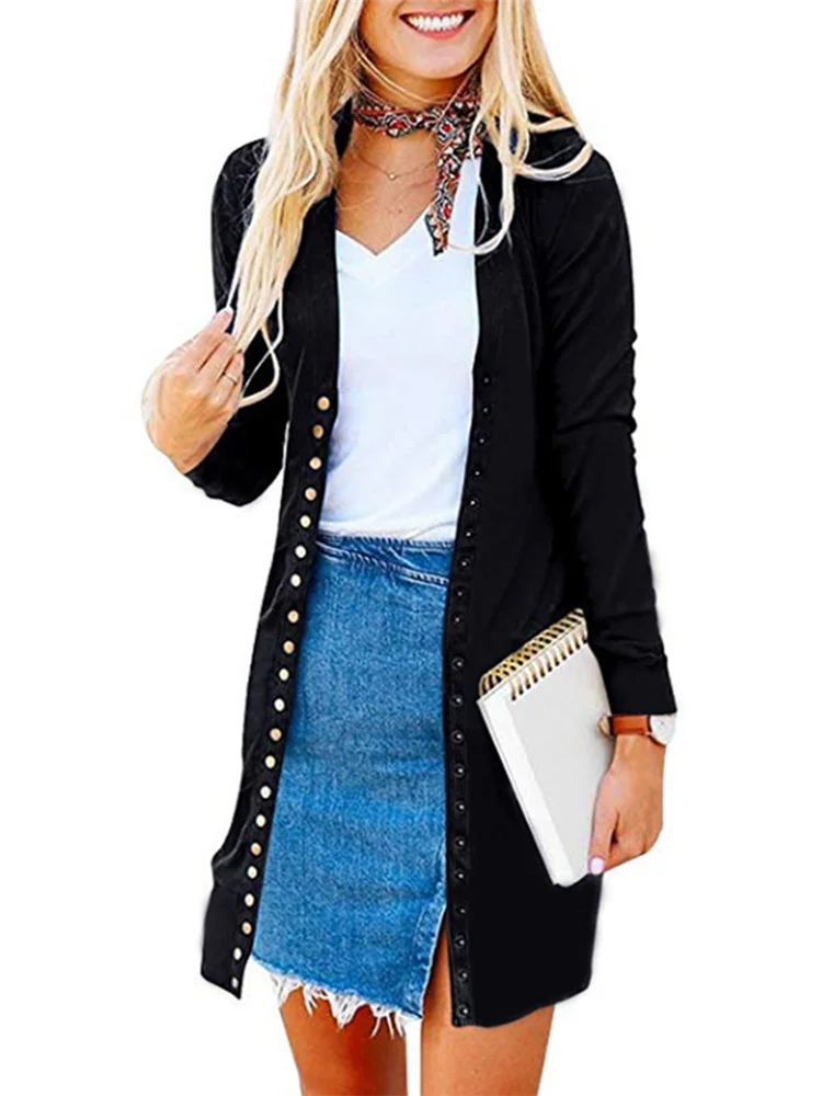 

Женский трикотажный кардиган с длинным рукавом, размеры до XXL