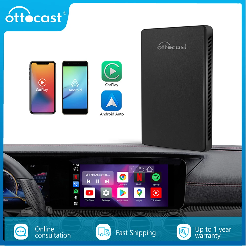 

OTTOCAST U2 Plus PICASOU CarPlay Ai Box Wireless Android Auto for Spotify Netflix TV Box Streaming for Ford Toyota Chevrolet