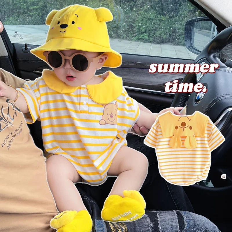 

Disney Cartoon Winnie The Pooh Pattern Baby Lapel Summer Triangle Bag Fart Clothes Super Cute Men's and Women's Treasure Clothes