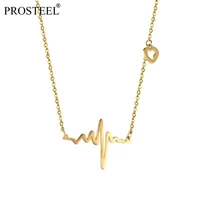 prosteel heartbeat pendant necklace women girl dainty 316l stainless steel goldblack plated 19inch link chains psp2749