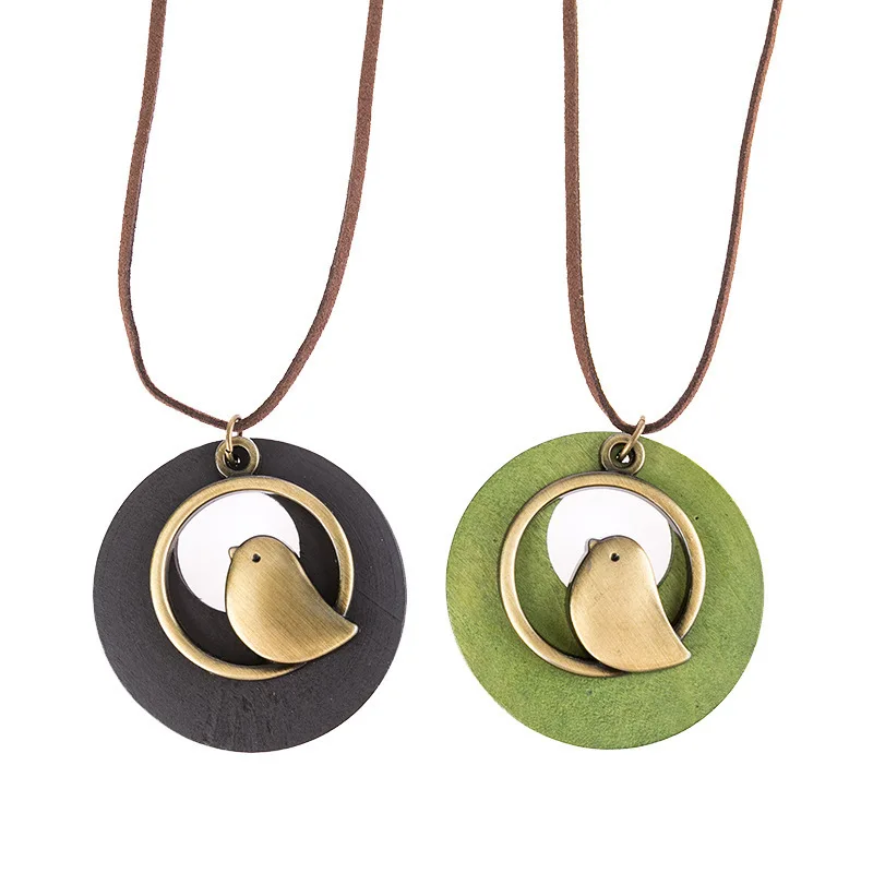 

Винтажные аксессуары из хлопка и льна, кожаный шнур в этническом стиле, деревянная подвеска в виде птицы из сплава, длинное ожерелье, цепочк...