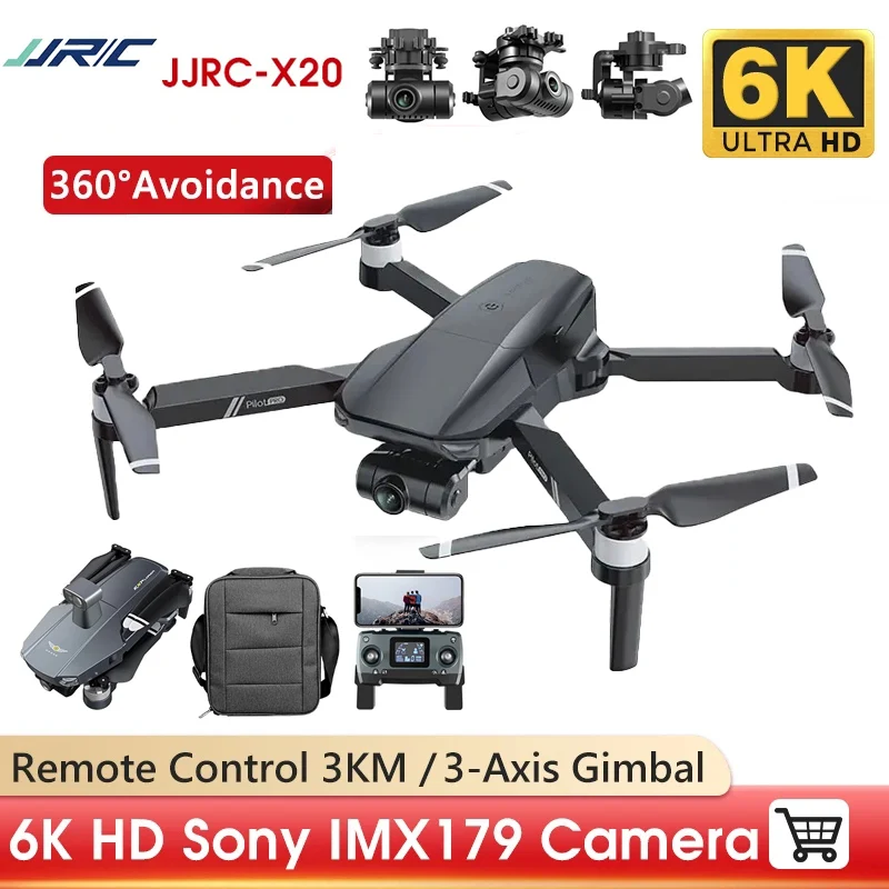 Складной Квадрокоптер JJRC X20, 3-осевой Радиоуправляемый Дрон с Wi-Fi, GPS, оптическим потоком, с двойной камерой 6K, игрушка