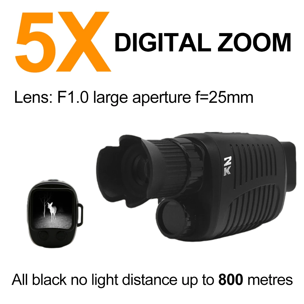 

Rechargeable Monocular Night Vision Binoculars 1080P HD Infrared Camera 5X Digital Zoom Telescope for Camping Video Recording