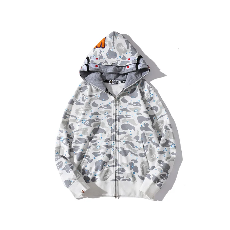

2022 Luminous starry sky double cap zipper sweatshirt Camouflage Hoodie Bape Shark CasualCouple Jacket Harajuku Double Hooded