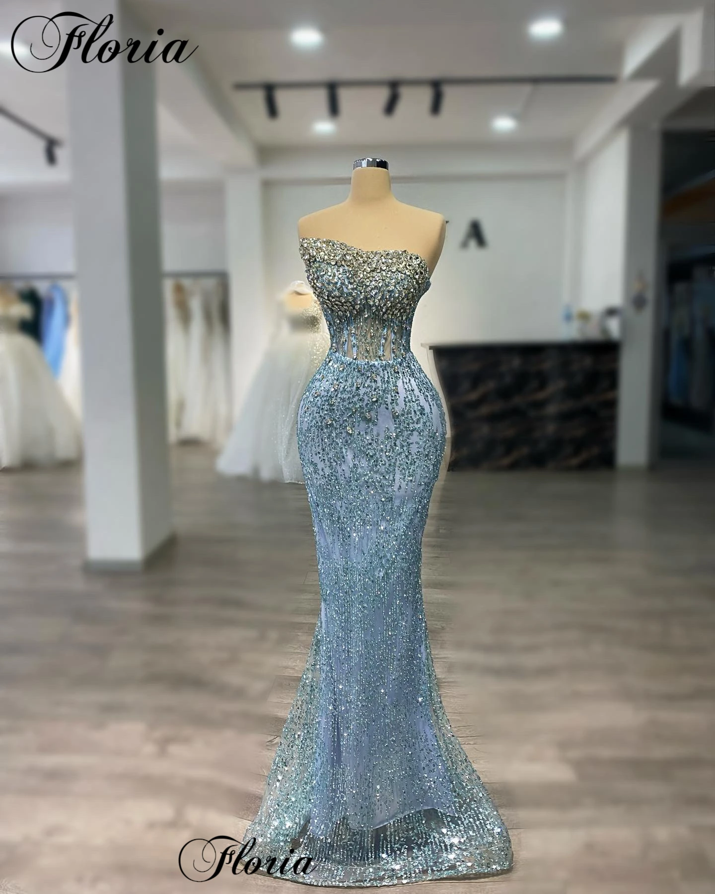 Новые простые небесно-голубые коктейльные платья Русалка без бретелек с