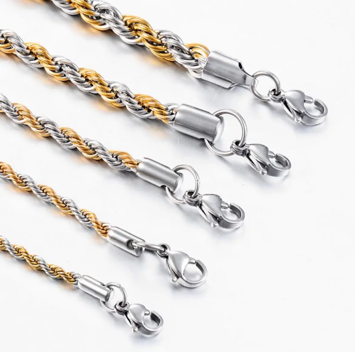 

2mm width Silver Gold Tone 316L stainless steel chain necklace men punk statement rope chain necklace vintage men women jewelry