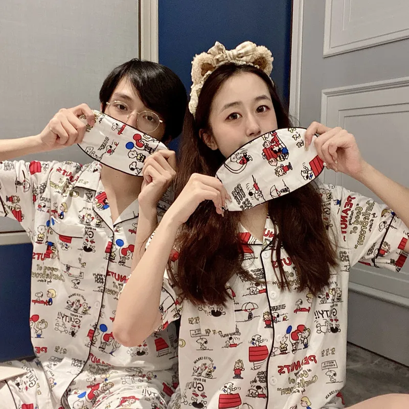 2022 Summer Pajamas for Couple Lovers Pijama Short Tops Cartoon Nightwear Men's Home Clothing Party Cozy Mujer Women Pyjama Ins