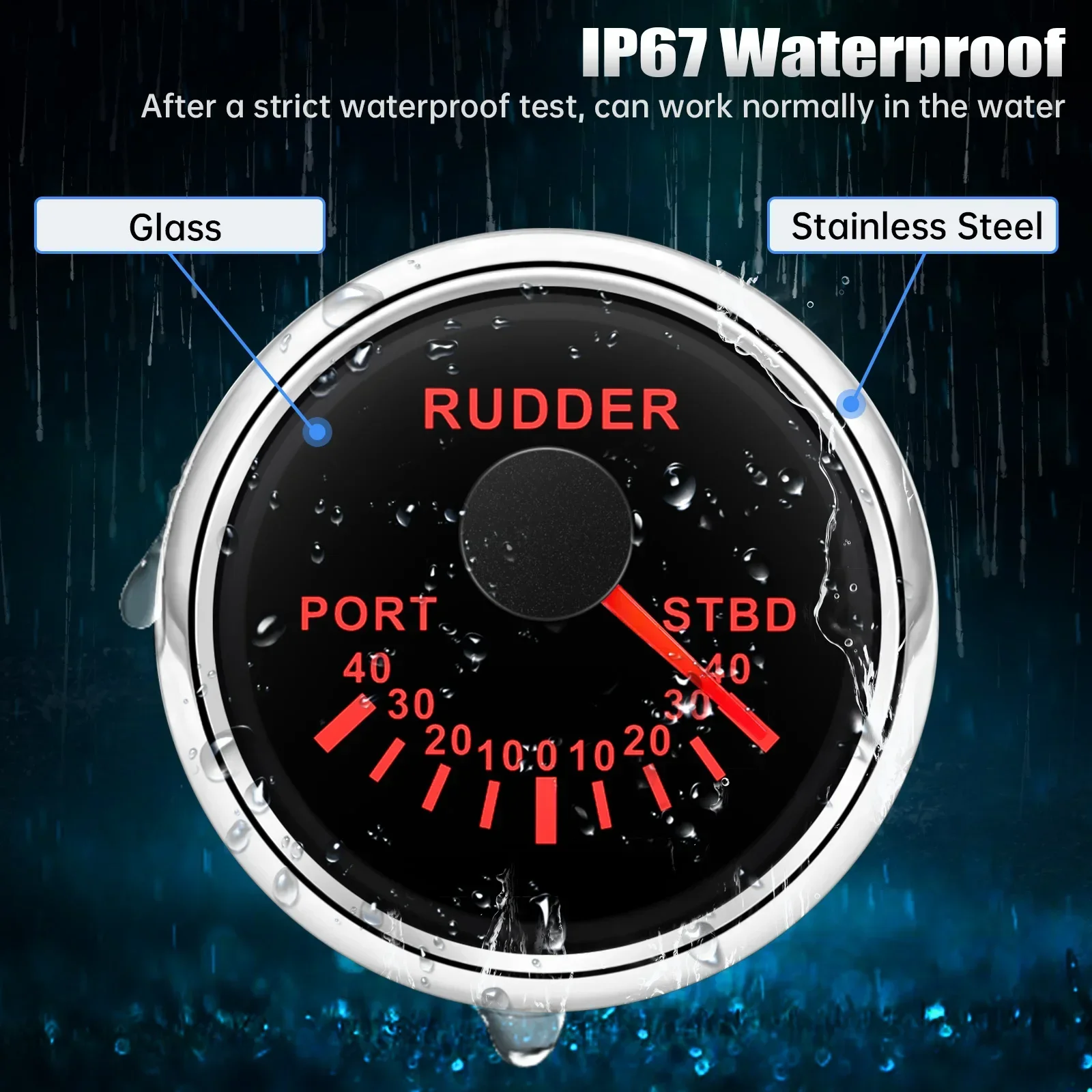 52 мм 7-цветная подсветка индикатор угла поворота руля 0-190 Ом PORT ~ STBD с датчиком