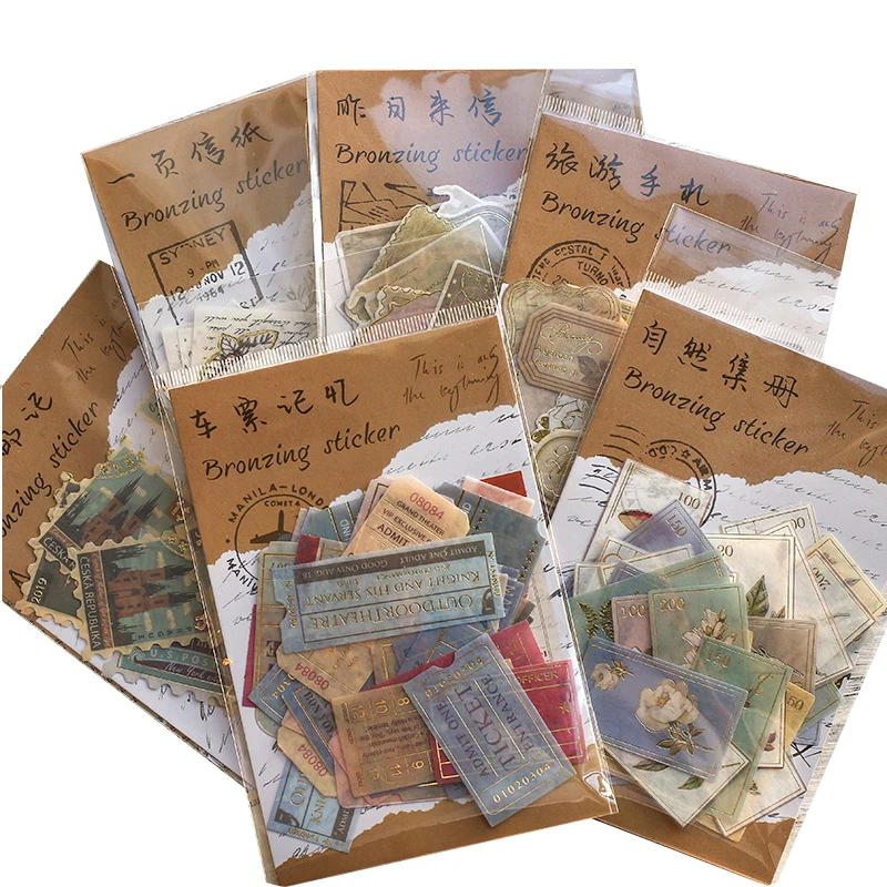 

10Packs Wholesale Retro Stickers scrapbook material Pack Poetry Distance Handbook Decorative washi stationery kwaii 5*10CM