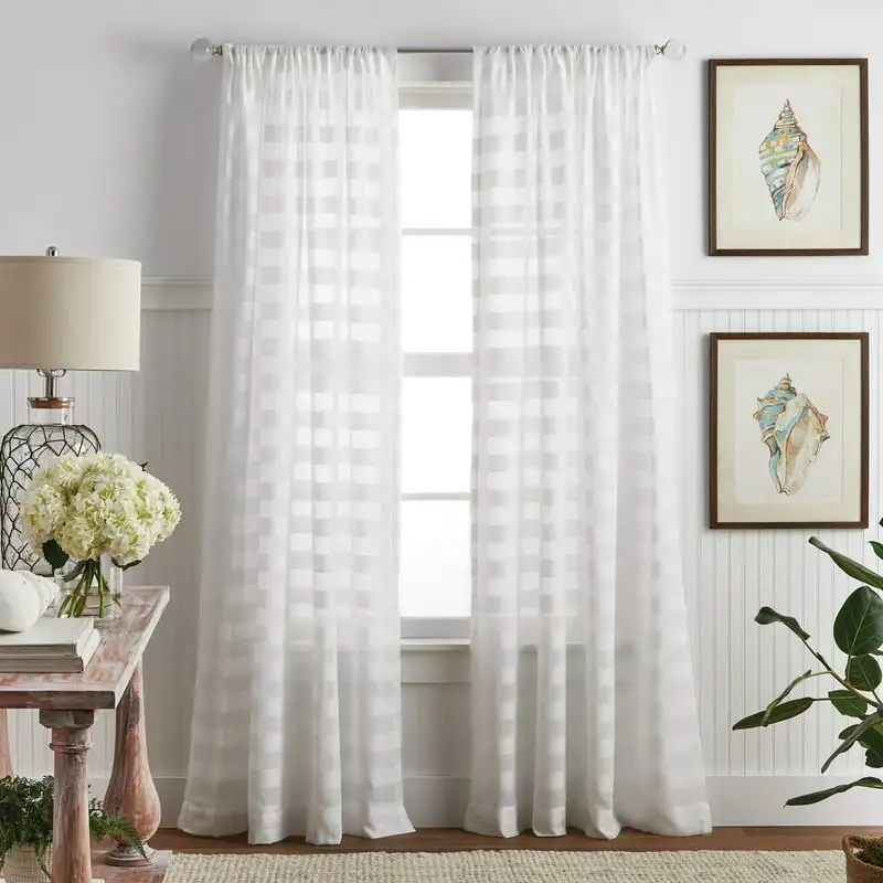 

Indoor Polyester Sheer Poletop Curtain Panel Pair , White , 50
