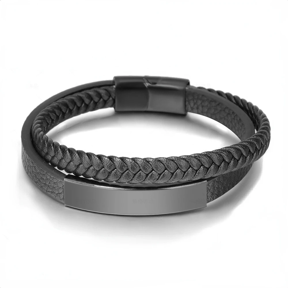 

Fashion Stainless Steel Magnet Buckle Braided Leather Rope Twist Bracelet Multilayer Bracelet Vintage Men's Ethnic Jewelry Gift