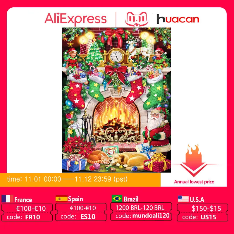 

HUACAN 5D DIY бриллиантовый рисунок Рождество носок вышивка Санта мозаика картина Стразы Декор для дома ручной работы подарок