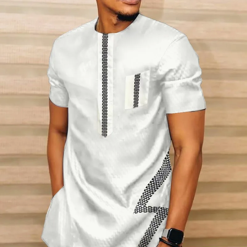 Dashiki T-shirt Men's Summer and Autumn Round Neck Ethnic Style Pattern Print Short Sleeve African  Style Men's Shirt M-4XL