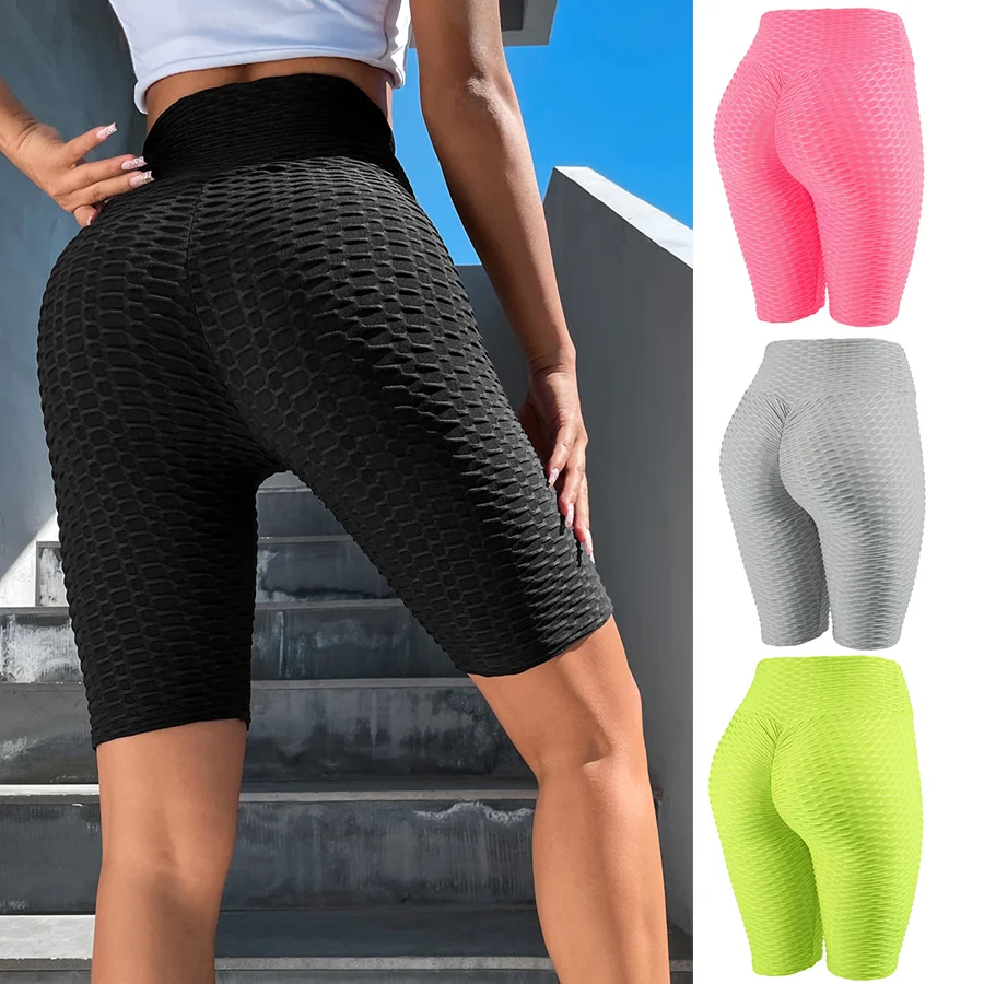 Scrunch Butt Crack Biker Shorts Anti Cellulite Honeycomb High Waist Summer Sports Stretchy Short Leggings Running Tights