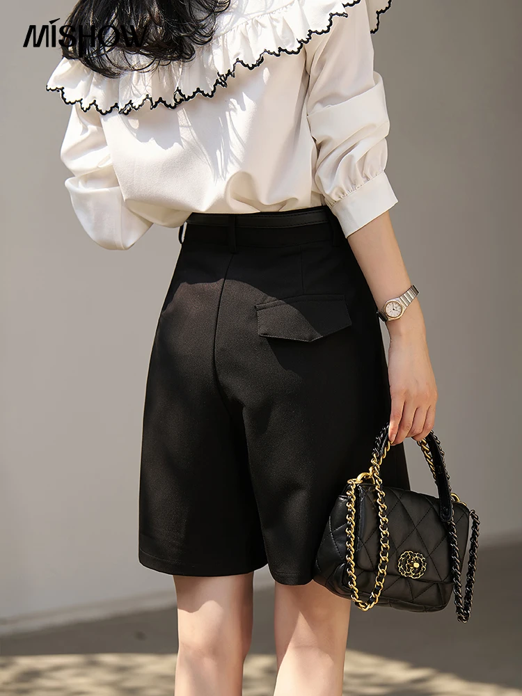 MISHOW Suit Shorts for Women 2023 Summer High Waist Solid Pockets Casual Wide Legs Short Pants Streetwear Office Lady MXC15K0031
