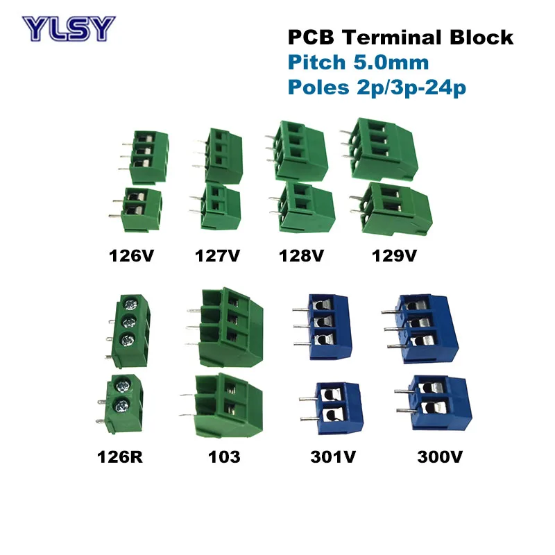 

Винтовой клеммный блок PCB, 50 шт., шаг 5,0 мм, коннектор, прямой штырь, 2P, 3P провод, 300 В, 10-20A, 14AWG, мм², Bornier