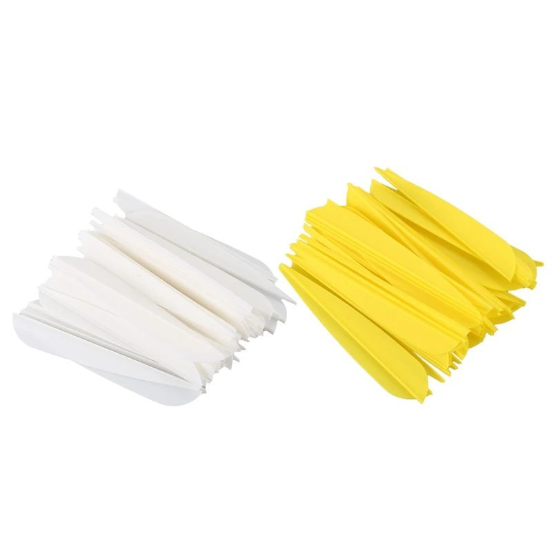 

100 Pcs Arrows Vanes 4 Inch Plastic Feather Fletching For DIY Archery Arrows, 50 Pcs White & 50 Pcs Yellow