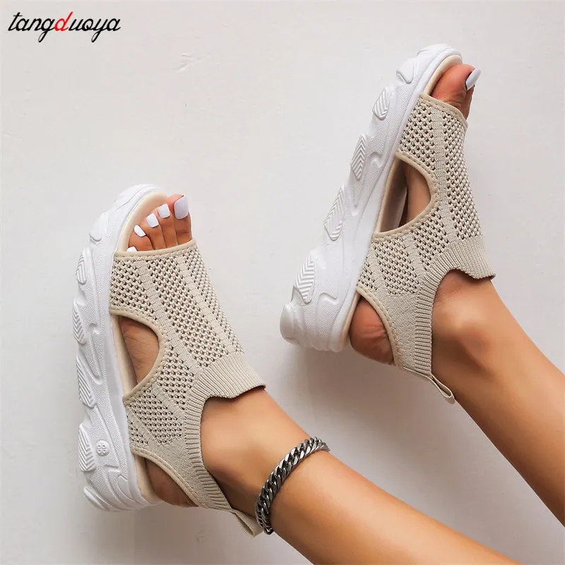 

Сандалии женские на платформе, эластичная ткань, без застежки, удобная прогулочная обувь, повседневные, лето 2022