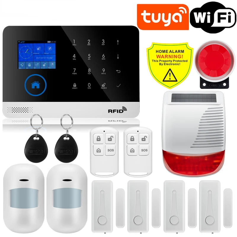 

Tuya WiFi GSM home Security Protection smart Alarm System Touch screen Burglar kit Mobile APP Remote Control RFID Arm and Disarm