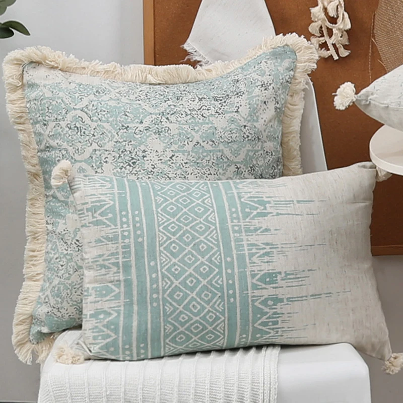 

Living Green Decoration Cover With Pillow Retro Cushion For Cotton Room Linen 45x45cm/30x50cm Cover Home Vintage Tassles