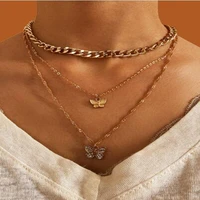 aporola fashion temperament golden zircon multilayer necklace butterfly pendant necklace ladies clavicle chain gift jewelry