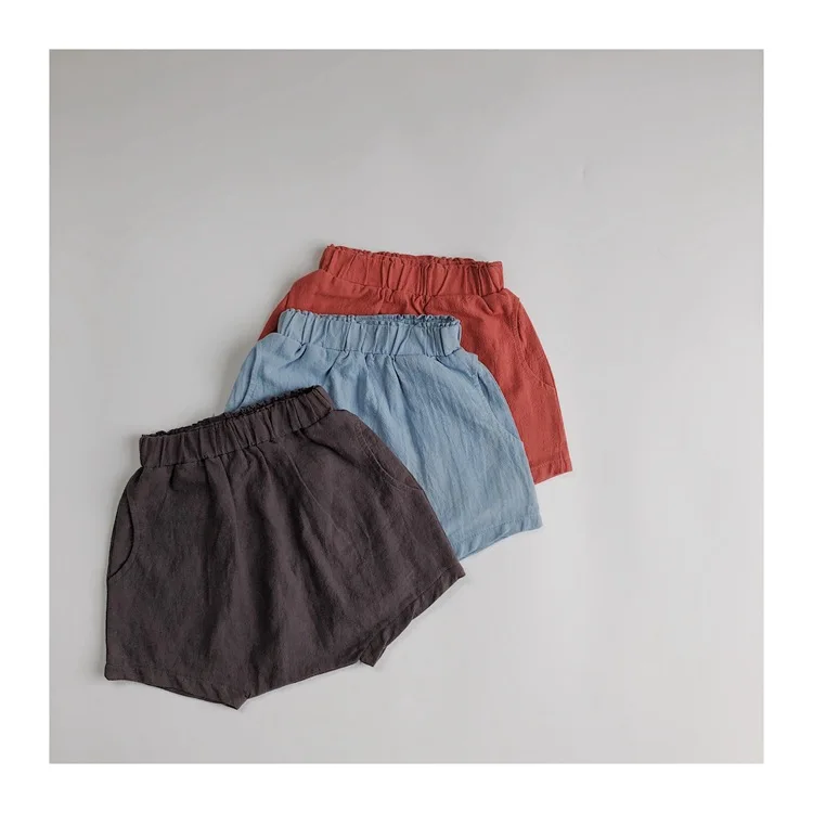 

Literary fan children's shorts summer new cotton and linen pants boys and girls thin bread pants simple and foreign