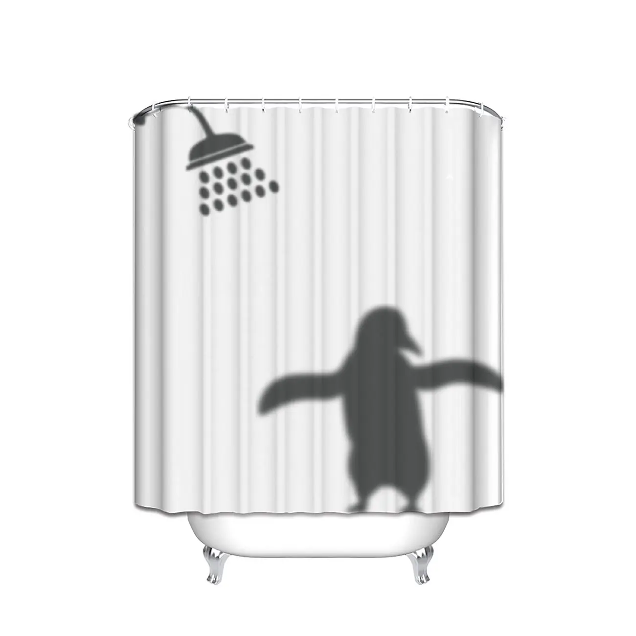 

Penguin Shower Curtain,Polar Animal Silhouette Showering Simplistic Composition,Cloth Fabric Bathroom Curtains Sets with Hooks