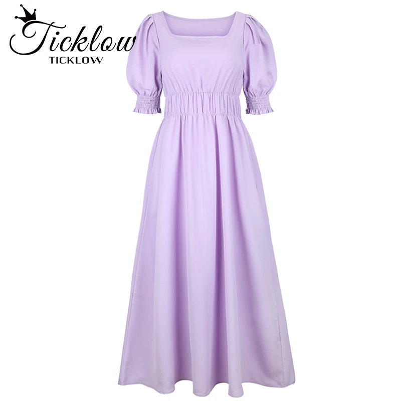 

Женское однотонное платье из чистого хлопка, элегантное базовое платье с квадратным вырезом и кружевом, с эластичной талией, модель XL на лет...