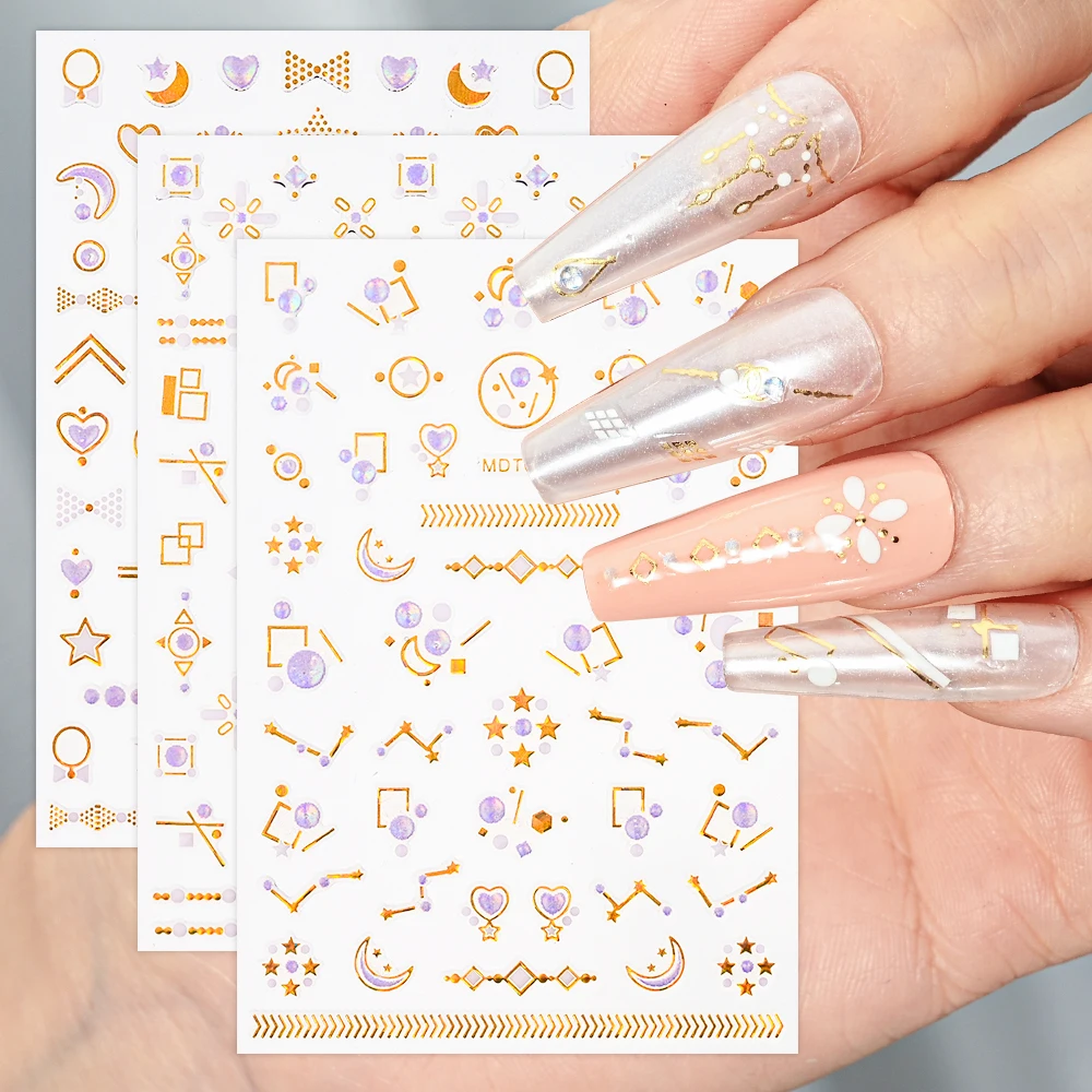 

16Pc 3D Diamond Bronzing Nail Sticker Hot Stamping Pearl Self-Adhesive Jewelry Slider Decals Abstract Geometric Sticker for Nail