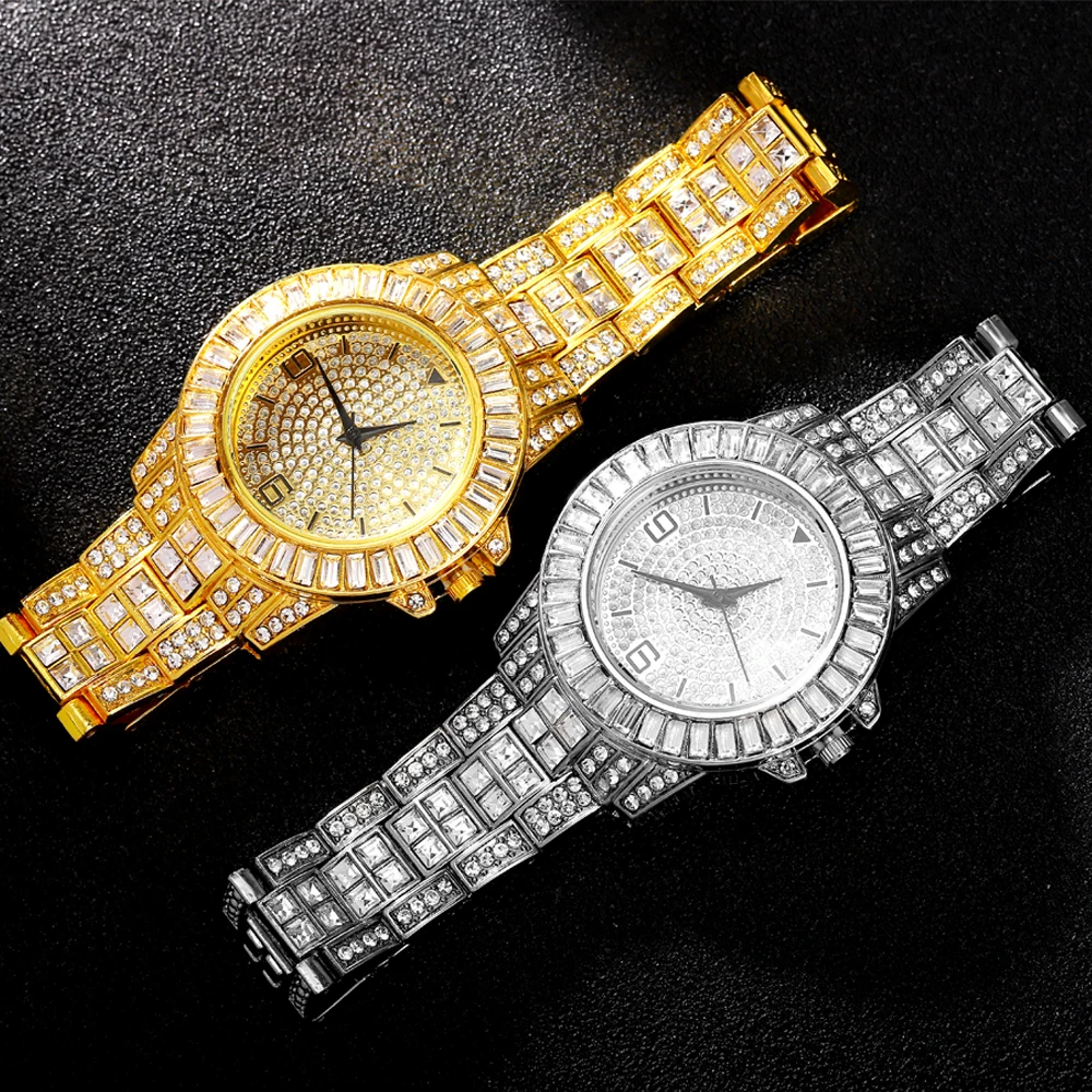 Кварцевые наручные часы в стиле хип-хоп полностью Украшенные стразами