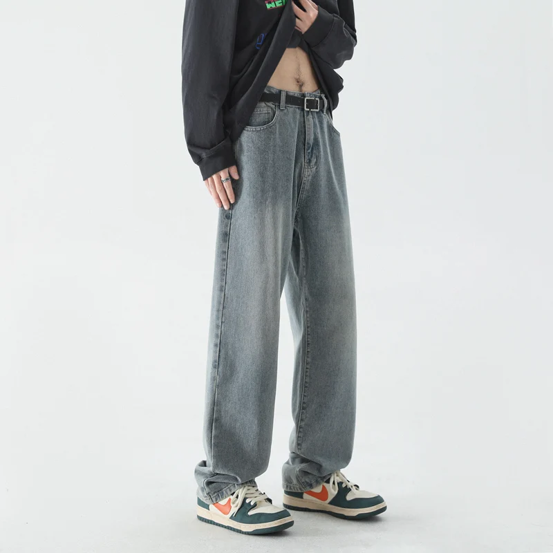 CAAYU 2023 New Streetwear Baggy Jeans Men's Korean Fashion Y2K Loose Straight Wide Leg Pants Male Brand Clothing Blue Jeans Mens