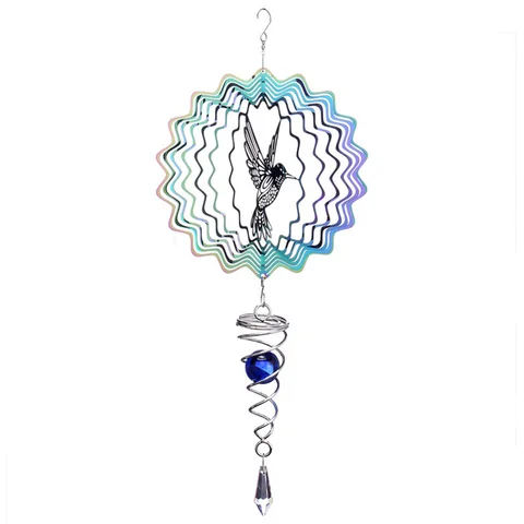 3D Hummingbird Wind Chimes Crystal Sun Catcher Stilay Pingente Pingente Garden Garden Birds Spinner de vento Acessórios para decoração de casa