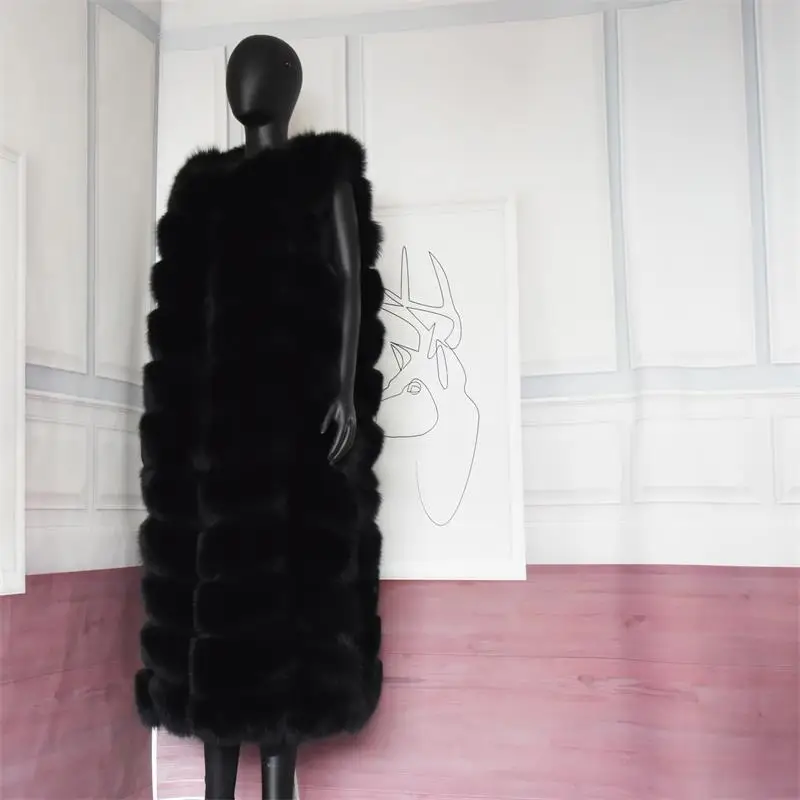 Lengthening Real Fox Fur Vest Natural Fur Coat For Jacket Female Coats Vest Waistcoat Long Fur Coats Real Fur  Fox Vest Jacket