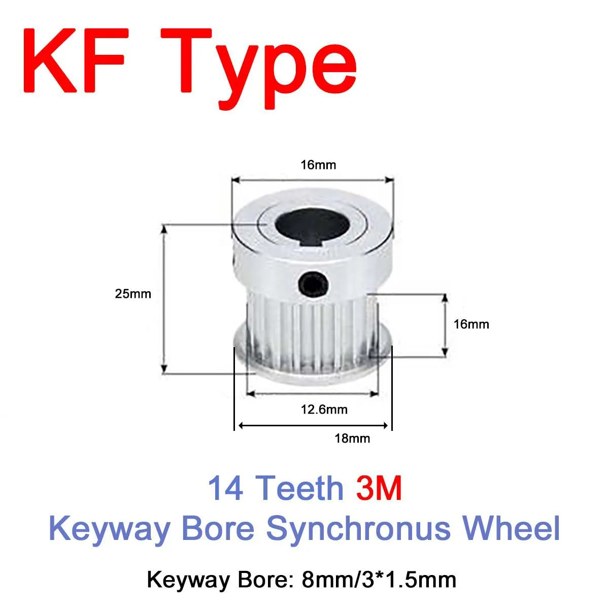 

1Pc 14/15/16/17 Teeth 3M Timing Pulley KF Type Bore 8mm Keyway Synchronous Wheel Width 16mm Aluminium Idler Pulley High Quality