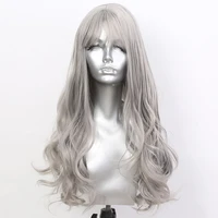 sivir synthetic long wavy wigs for women grey color with bangs heat resistant fiber full mechanism wig anime cosplaypartydaily