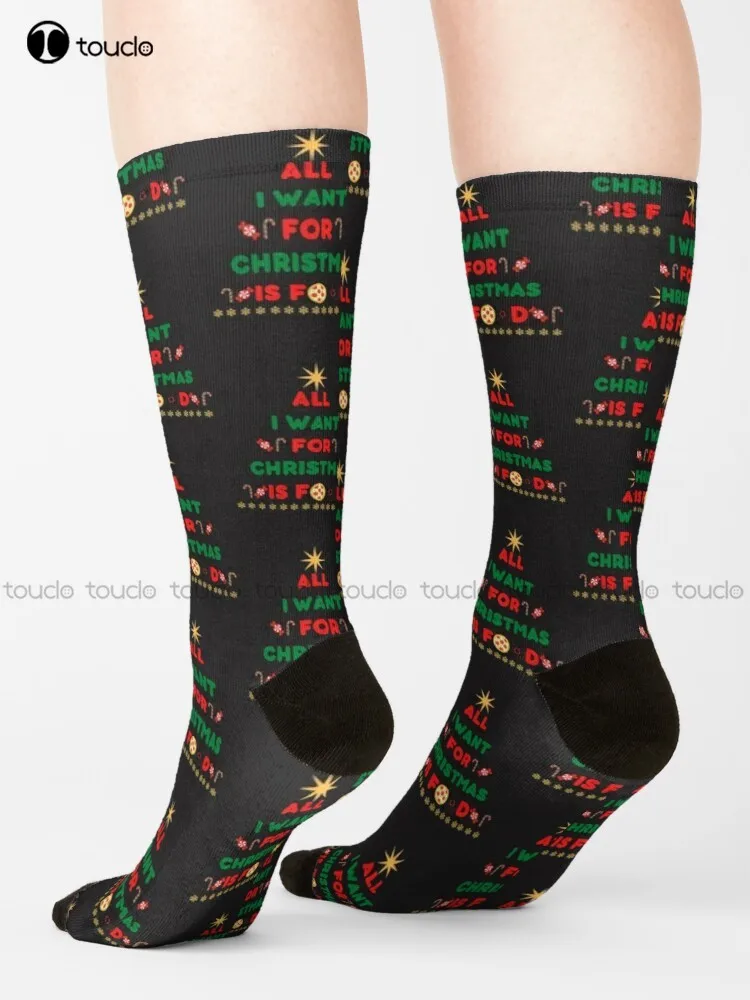 

All I Want For Christmas Is Food - Christmas Tree Socks Funny Socks For Women Unisex Adult Teen Youth Socks Christmas Gift Gift