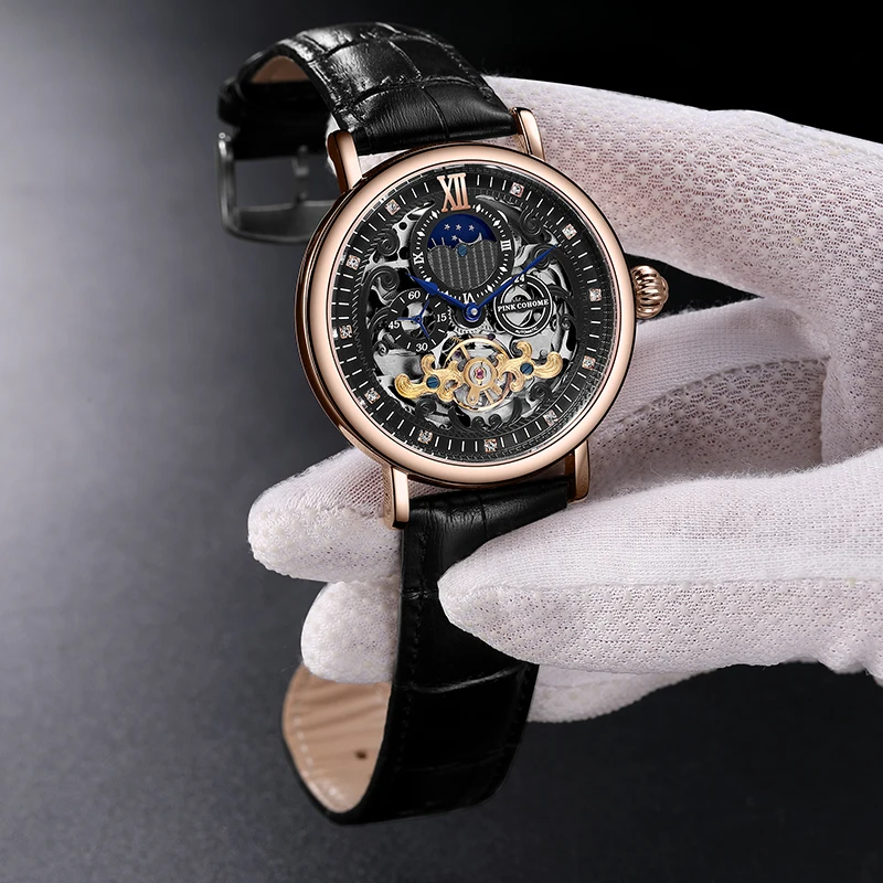 

Big Watch Men Mechanical Thin Case Tourbillon Clock Moon Phase Function Automatic Wristwatch Relojes Hombre Swiss Brand