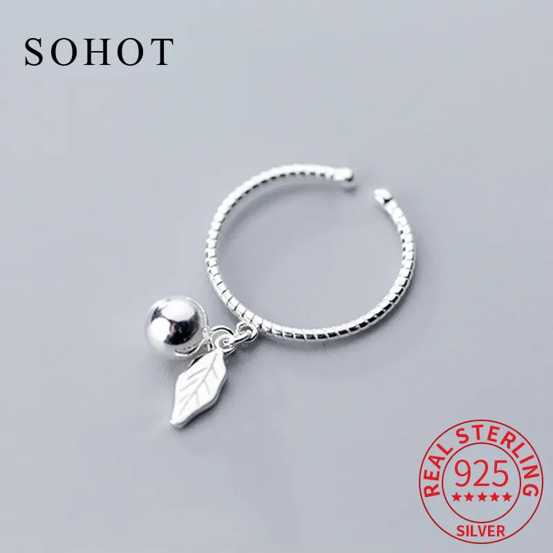 

Fashion 925 Sterling Silver Minimalist Opening Pendant Ring Light Bead Leaves For Women Party Fine Jewelry 2019 Cute Gift